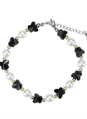 TWENTYONEAUGUST韩国设计师原创品牌黑色蝴蝶珍珠琉璃手链手串