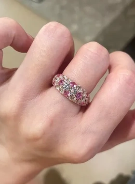 时尚彩宝S925老钱轻奢戒指风指环满镶纯银帕拉伊巴红刚玉间钻女士