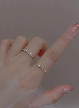 精致爱心两件套戒指女韩国时尚百搭爱心锆石食指戒轻奢小众设计感