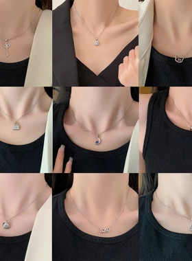 日韩简约流行ins风钛钢项链女小众精致网红锆石锁骨链高级感饰品