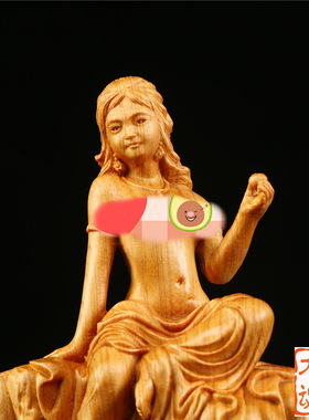 崖柏木雕刻家居客厅装饰工艺品实木人物辟才天女摆件精品收藏礼品