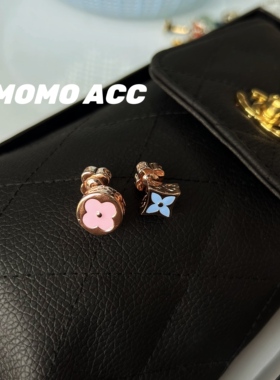 183玫瑰金滴釉老花不对称AB版高级感气质耳饰