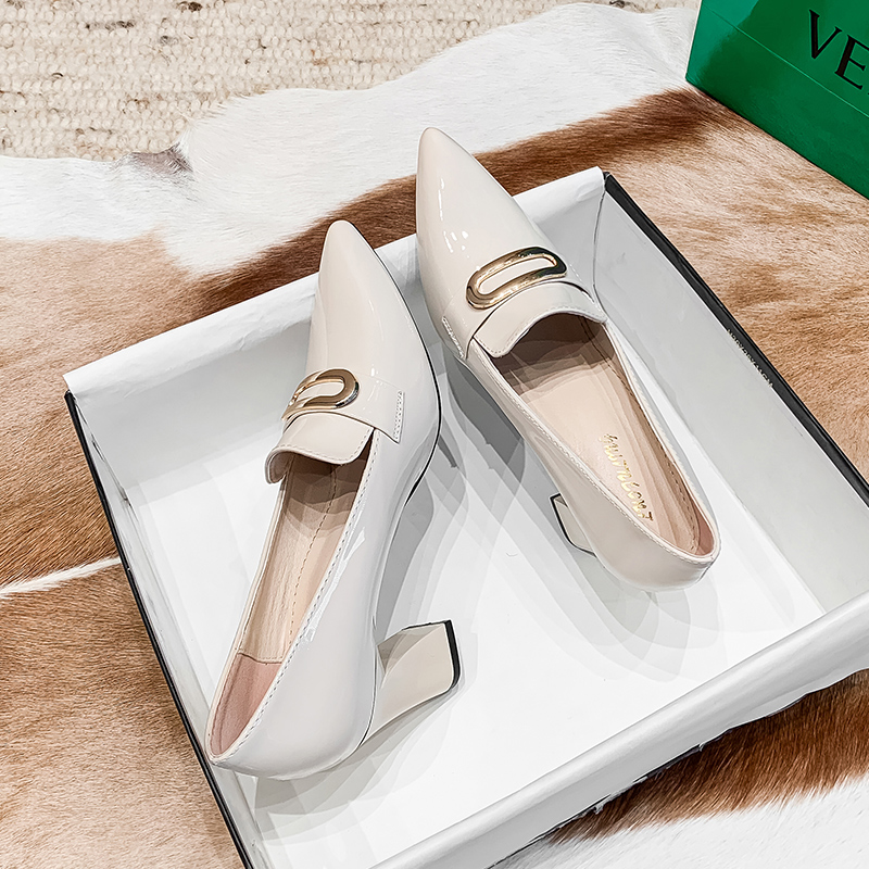 2024春季新款漆皮粗跟单鞋女高跟鞋尖头中口法式舒适中跟真皮女鞋,淘宝优惠券,粉丝福利购,淘宝优惠卷