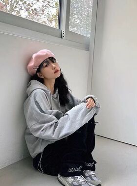 韩国秋冬新款金属蝴蝶结毛呢贝雷帽女早春百搭可爱显脸小画家帽子