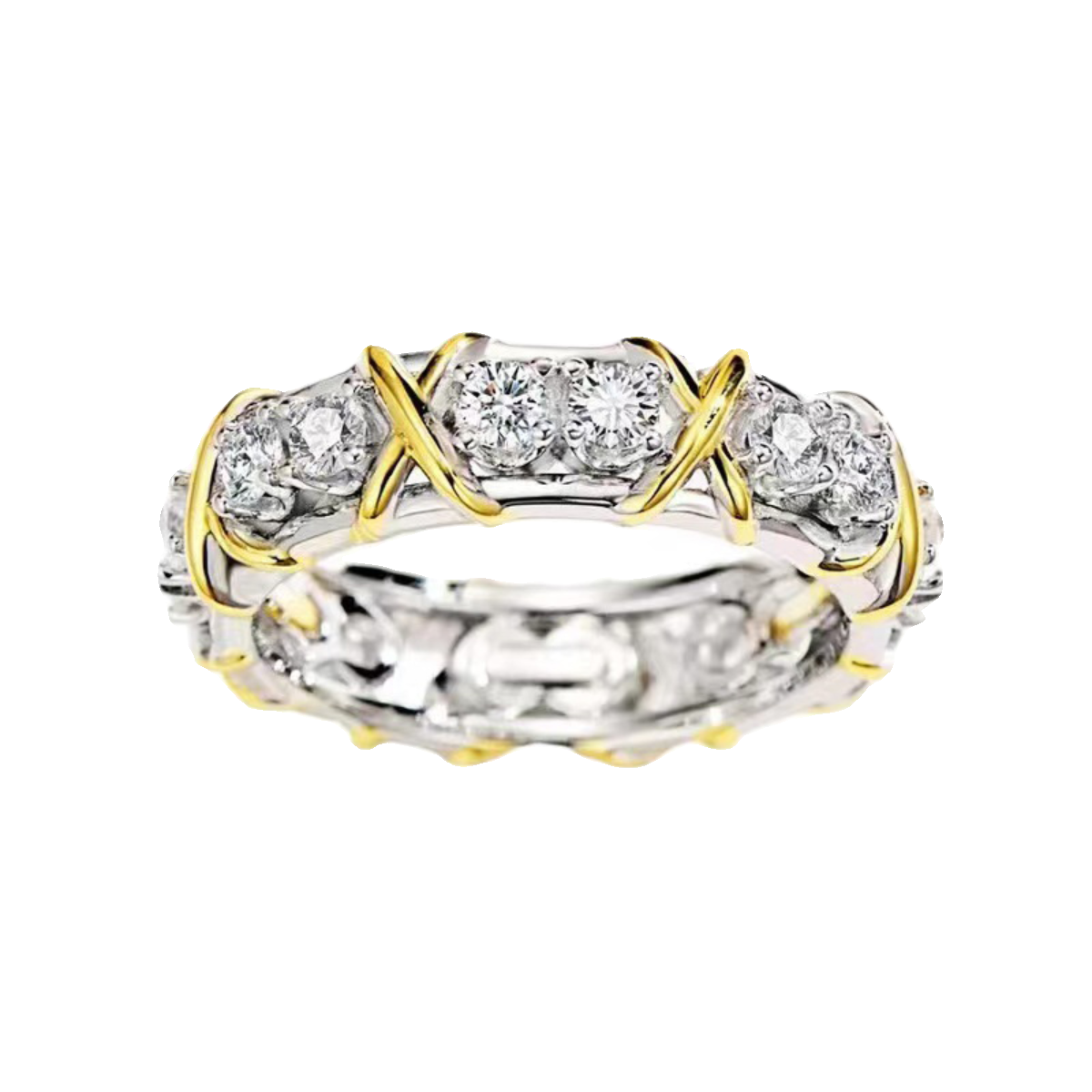 交叉戒指925纯银女莫桑石黄金色时尚个性小众设计高级感独特饰品-图3