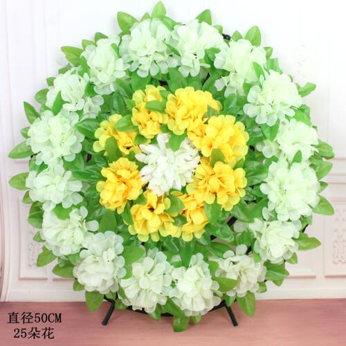 白事殡葬用品祭祀追悼会墓地挂花清明节小号带叶花圈扫墓上坟花圈 - 图0