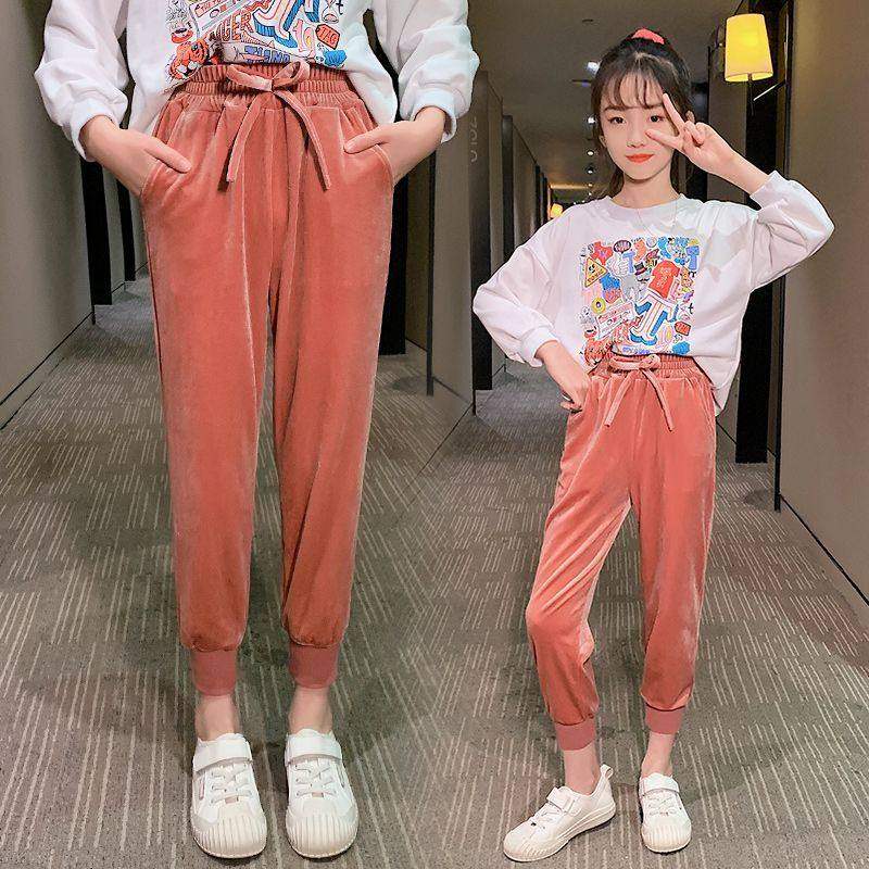 女童春秋裤子儿童休闲束脚裤中大童秋装洋气韩版金丝绒女孩运动裤,淘宝优惠券,粉丝福利购,淘宝优惠卷