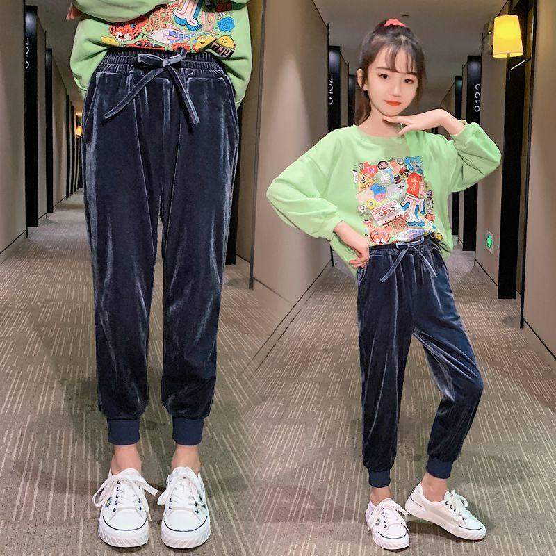 女童春秋裤子儿童休闲束脚裤中大童秋装洋气韩版金丝绒女孩运动裤,淘宝优惠券,粉丝福利购,淘宝优惠卷