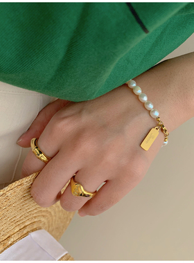 love方牌法式钛钢天然淡水珍珠