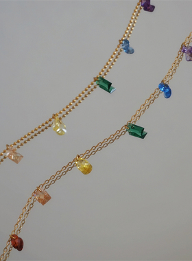 梦幻彩色锆石钛钢圆珠锁骨链女