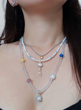 纯银贝壳天然水晶珍珠可调节项链