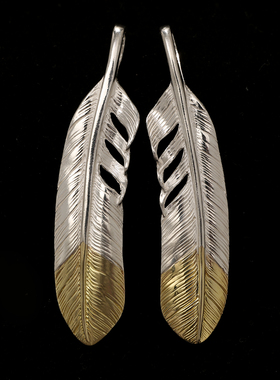 三沐饰家 KEN KIKUCHI 菊地健 925纯银先金羽毛18K 情侣银饰吊坠