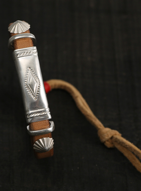 潮男女款纯银阿美咔叽枥木皮手环