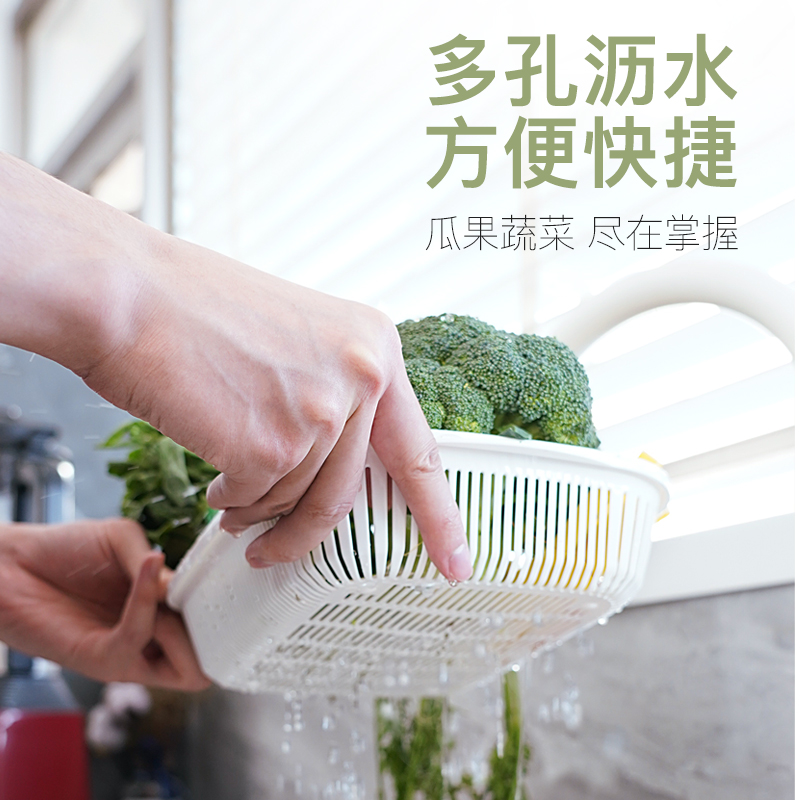 沥水篮双层水果盘家用厨房蔬菜海鲜塑料篮子滤水菜篓多功能洗菜盆 - 图1