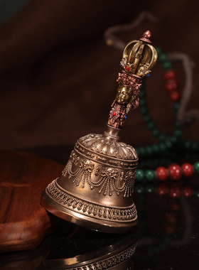 藏式纯黄铜五股金刚铃杵摆件