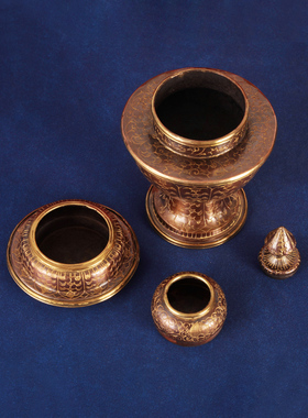 尼泊尔进口藏式用品米盒纯铜雕花