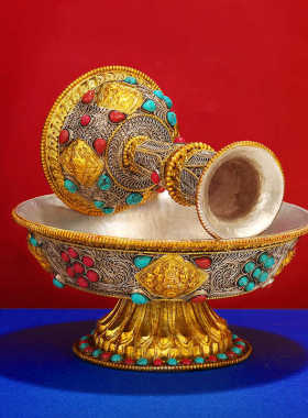 尼泊尔护法杯纯铜八吉祥藏传密宗