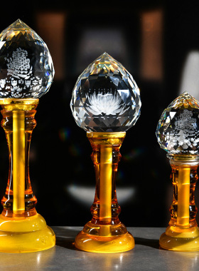 藏式七彩水晶佛供灯家用水晶莲花