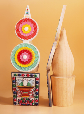 藏式实木彩绘八瑞物朵玛食子花