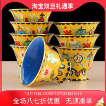 For water glass auspicious painted view Thai Blue for water glasses for high foot Eight for water supply bowl Hidden Holy Water glass Set of 8