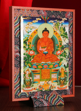 藏式阿弥陀佛布艺实木玻璃相框摆件挂画装饰画家用十相自在唐卡图