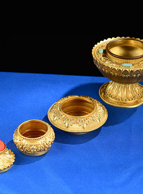 慧宝藏传佛堂供品摆件米壶修粮用八吉祥纯铜雕花密宗供具米盒