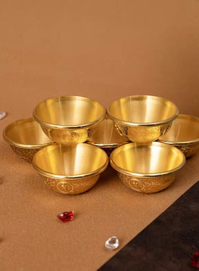 纯铜镀金做旧供水碗家用供奉