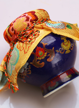 陶瓷藏式八吉祥彩绘宝瓶装财神宝瓶供奉佛前家用摆件陶瓷龙王蓝色