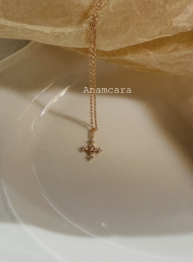 极细闪钻mini十字架纯银镀金项链