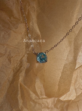 纯银玫瑰花瓣切超闪蓝钻气质项链