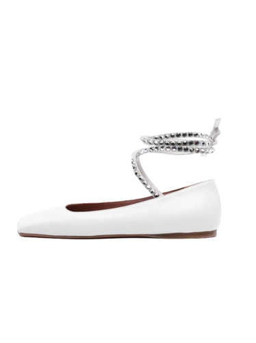 欧美外贸脚腕绑带铆钉水钻平底鞋方头瓢鞋春夏跨境4345大码女单鞋 - 图3