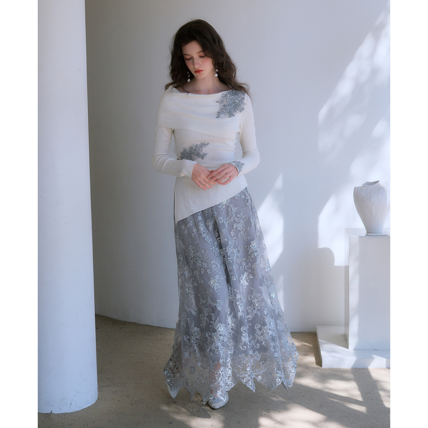 彼得潘大叔《银焰》贴花舒适针织衫精美刺绣网纱半裙套装,淘宝优惠券,粉丝福利购,淘宝优惠卷