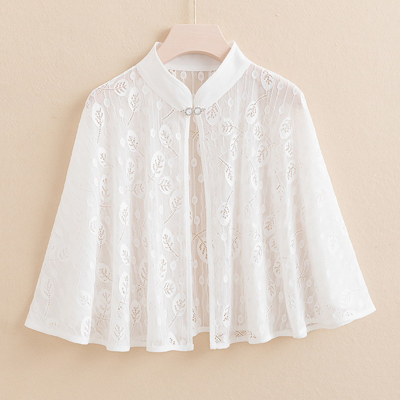 旗袍小披肩夏季配裙子薄款蕾丝外套斗篷披风外搭开衫短款防晒衣女 - 图0