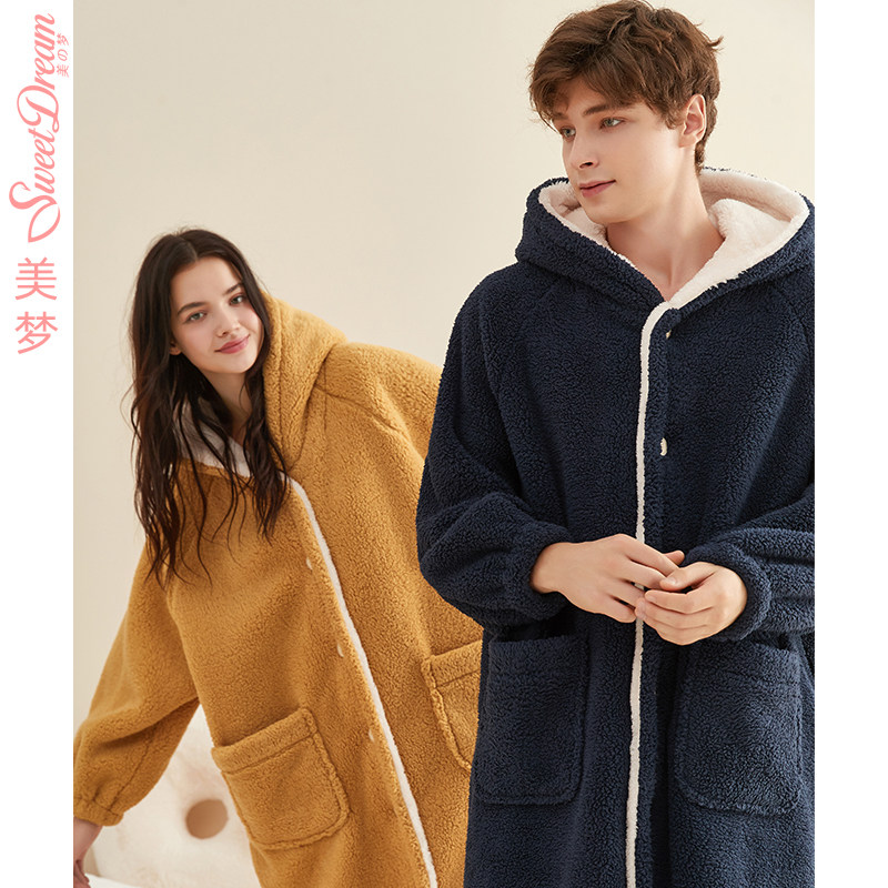 美梦秋冬新款加厚珊瑚绒睡袍情侣睡衣连帽冬天男女士法兰绒家居服,淘宝优惠券,粉丝福利购,淘宝优惠卷