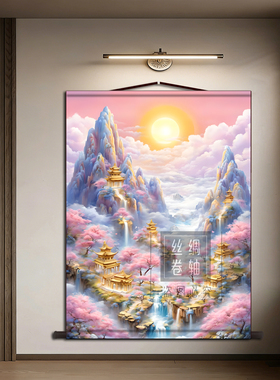 三尺三佛道仙丝绸卷轴画