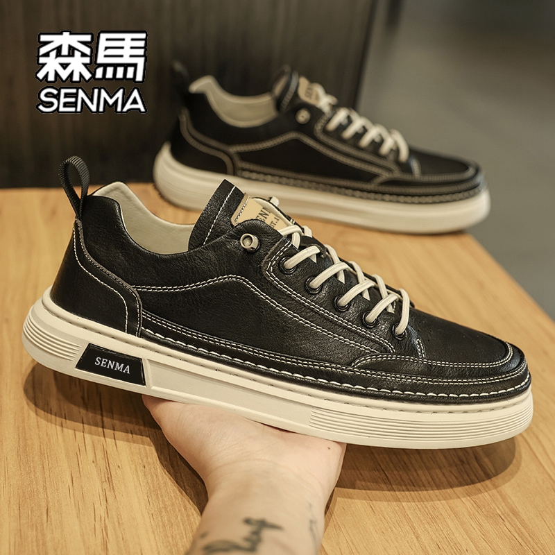 森马男鞋冬季2025新款百搭休闲运动板鞋男士一脚蹬皮面小白皮鞋W - 图2