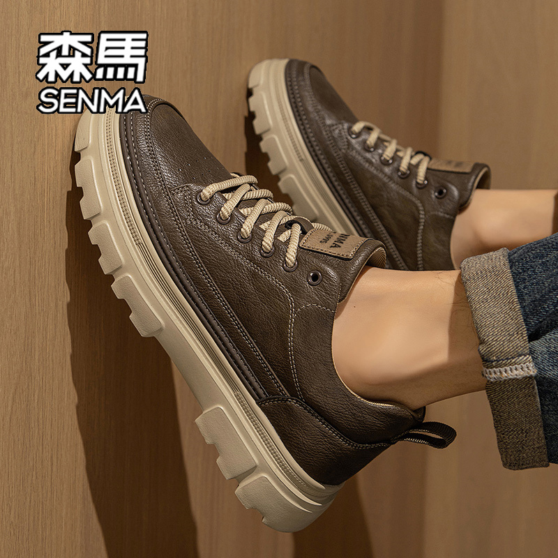 森马男鞋2025新款冬季复古百搭工装鞋爆款男士商务正装休闲皮鞋W - 图0