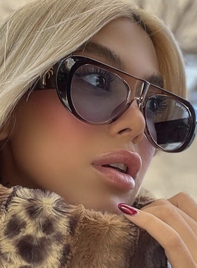 椭圆茶色太阳镜新款简约欧美墨镜