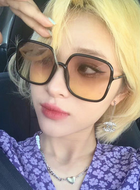 复古茶色偏光墨镜女潮大圆脸街拍