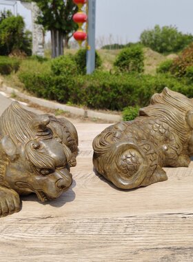 天然青石雕刻镇水兽貔貅鱼缸造景摆件流水吐水吸水兽蚣蝮开业送礼