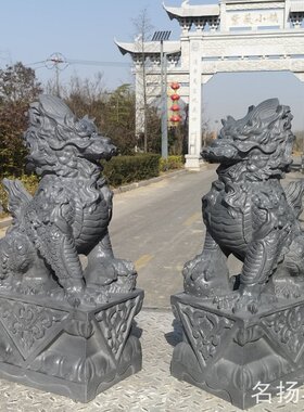 石雕麒麟一对摆件石雕