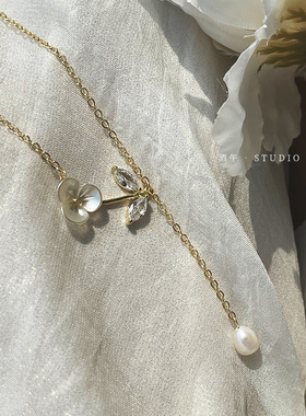 酒午淡水珍珠花朵项链原创设计
