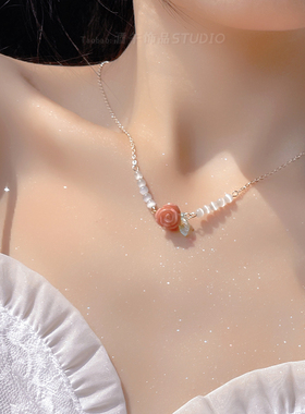 原创设计 玫瑰花项链女高级感轻奢小众2022年新款925纯银锁骨链