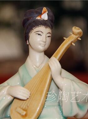 唐朝古筝石湾公仔雕塑作品摆件