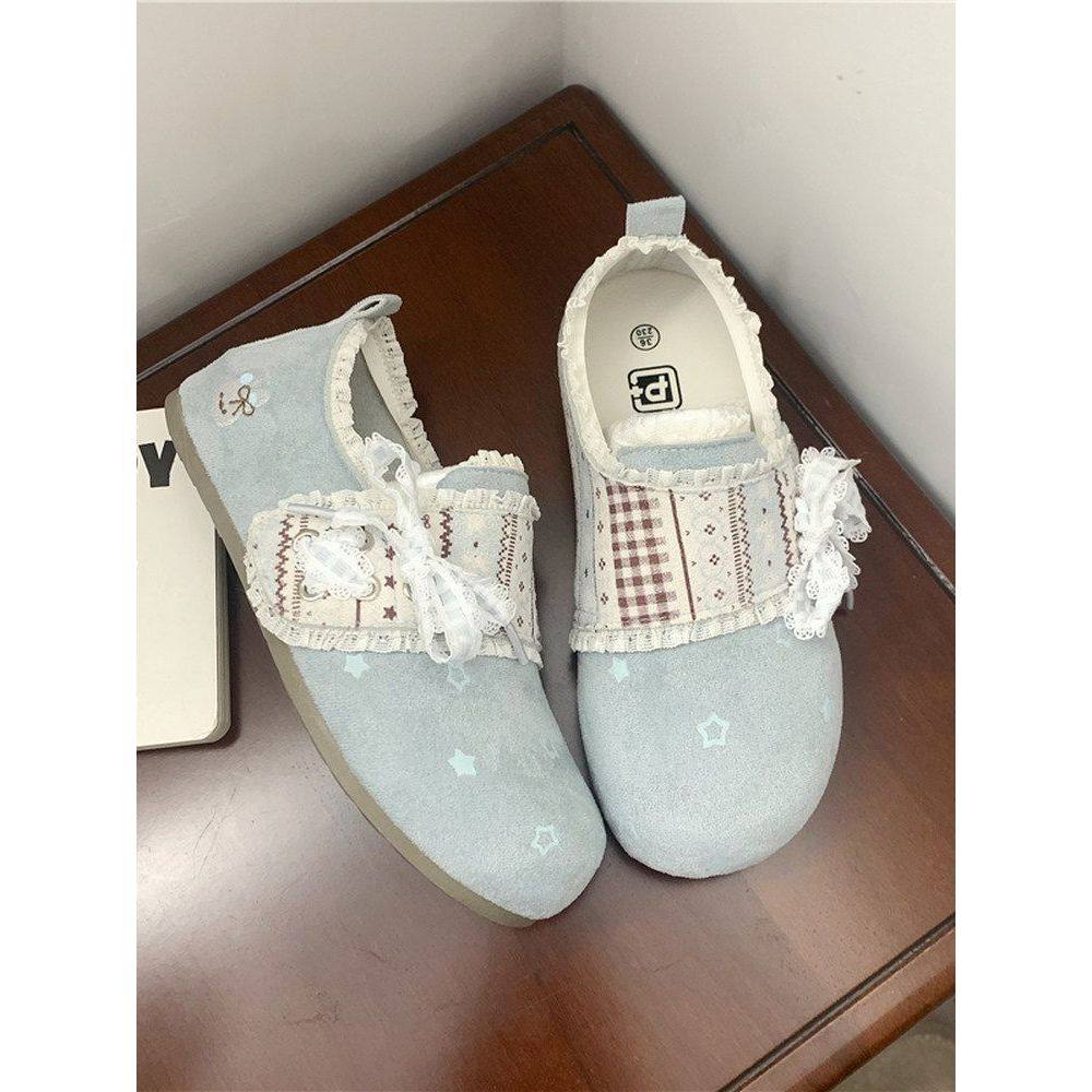 多巴胺高颜值薄底勃肯休闲鞋子2026春夏百搭一脚蹬蕾丝豆豆鞋秋冬,淘宝优惠券,粉丝福利购,淘宝优惠卷