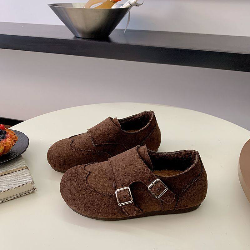 复古加绒勃肯棉鞋乐福鞋女2025秋冬新款英伦风扣带轻便软底豆豆鞋,淘宝优惠券,粉丝福利购,淘宝优惠卷