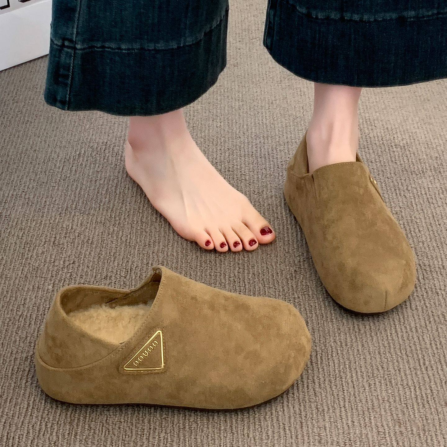 厚底勃肯鞋女2025新款秋冬加绒软底一脚蹬豆豆鞋两穿不累脚孕妇鞋,淘宝优惠券,粉丝福利购,淘宝优惠卷