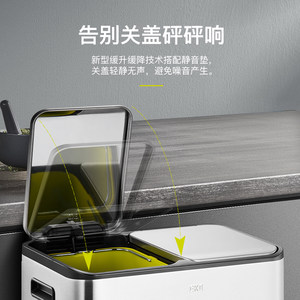 EKO分类垃圾桶家用干湿分离不锈钢脚踏式厨房客厅带盖大号双桶