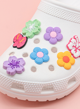 ins风格洞洞鞋花植物花朵元素DIY鞋扣适配crocs洞洞鞋沙滩鞋配饰