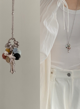 Amotional撞色珠串项链挂饰长款叠搭元素挂饰毛衣链小众原创春夏